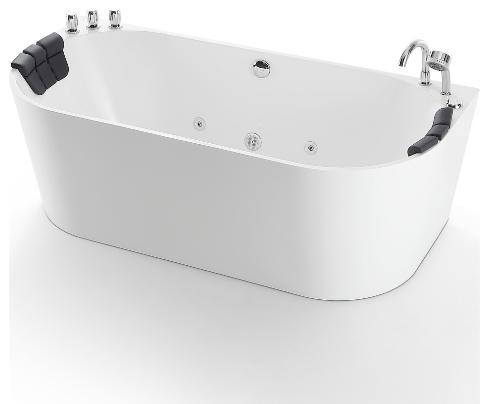 71" L x 31.5" W White Acrylic Center Drain Freestanding Whirlpool Tub