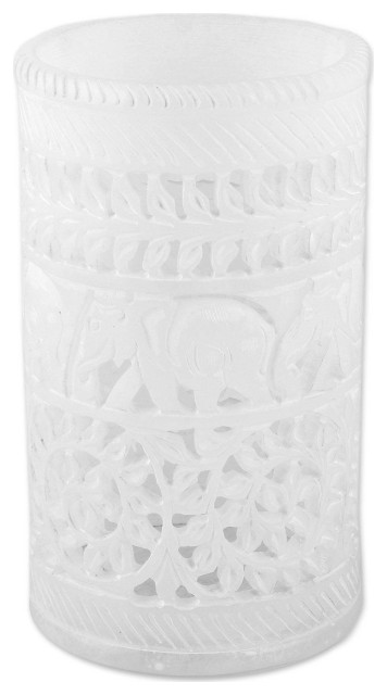 Novica Handmade Elephant March Alabaster Decorative Vase