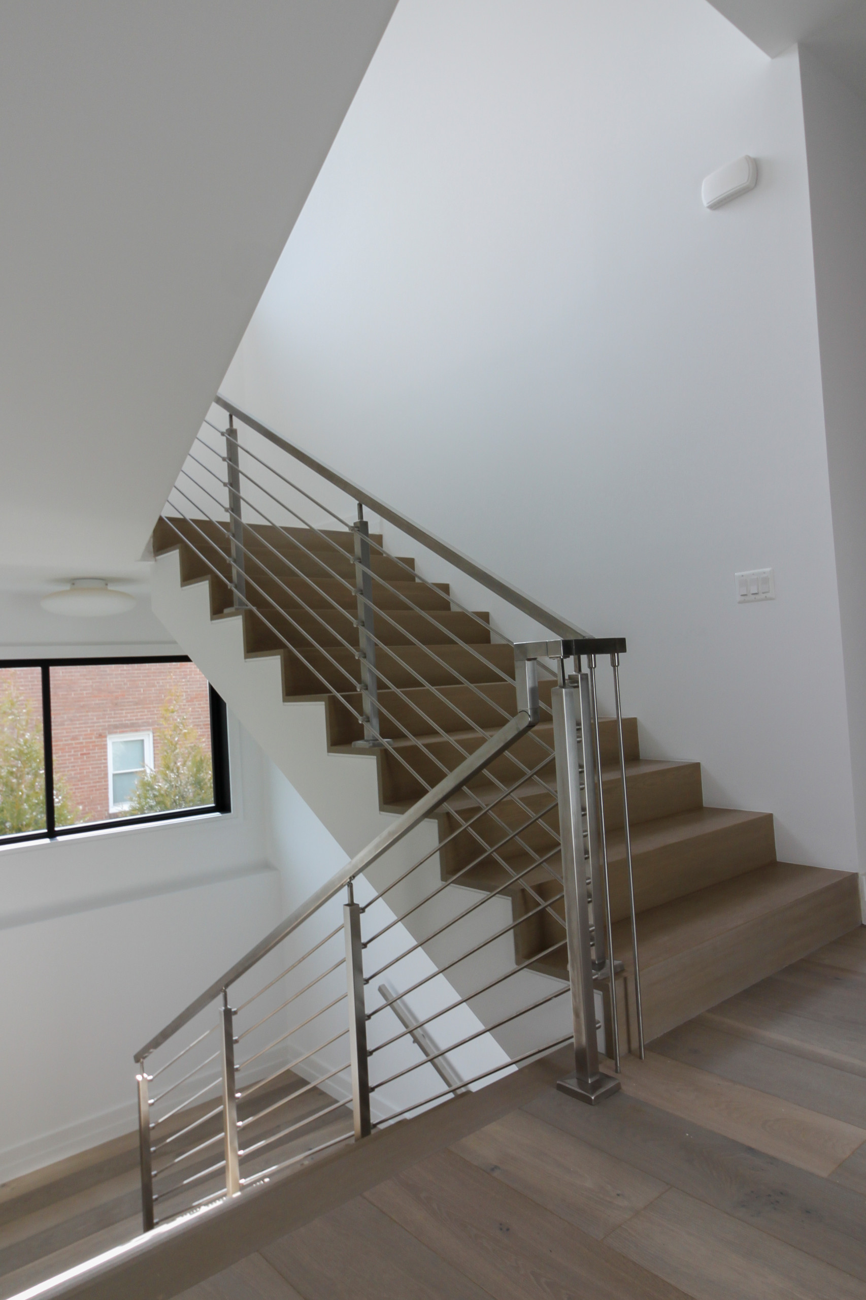 75_Modern Stairway: White O 75_ak & Stainless Steel Balustrade, McLean VA 22101