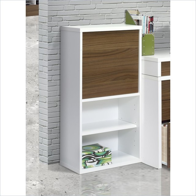 Nexera Liber-T 38" 1 Door Bookcase in White and Walnut