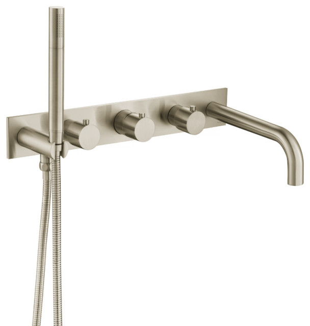 Isenberg 100.2691 Thermostatic Wall Mount Tub Filler With Hand Shower, Brushed Nickel