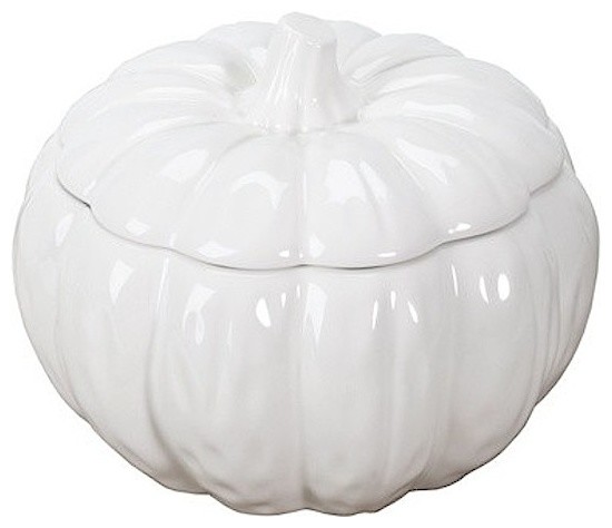 Round Ceramic Pumpkin Soup Bowl With Lid, White
