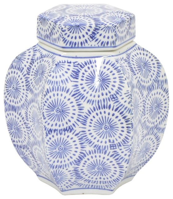 Benzara 7.75" Blue and White Ceramic Jar