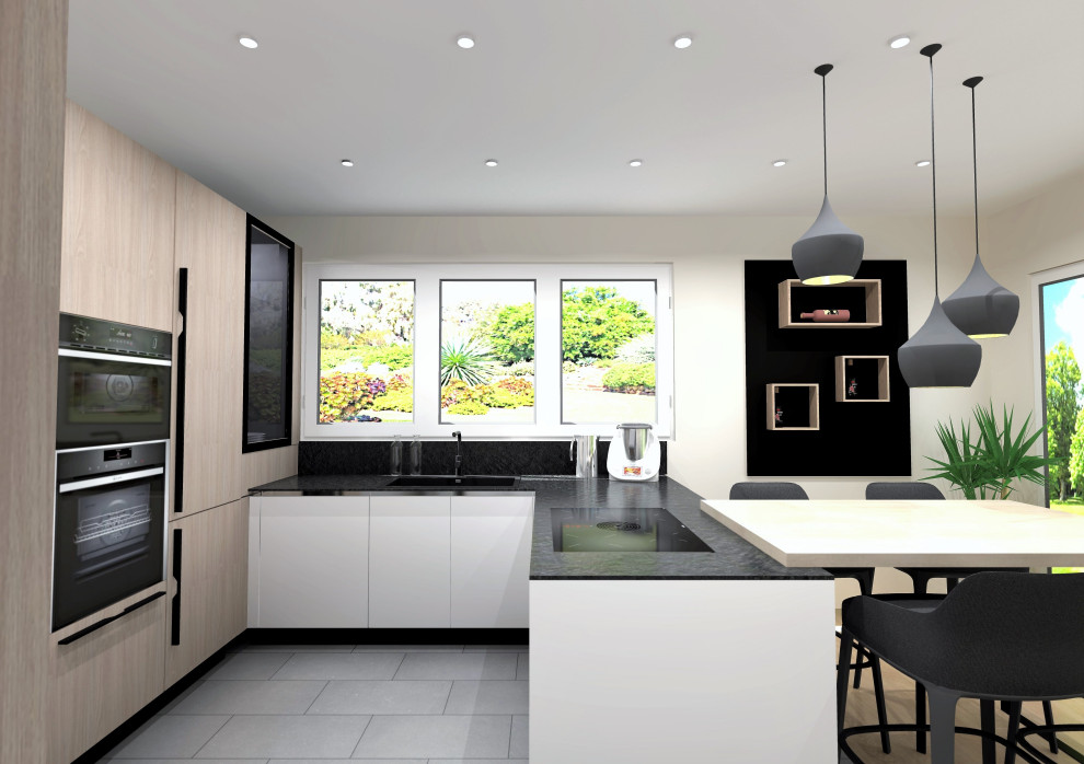 Cette image montre une cuisine design.