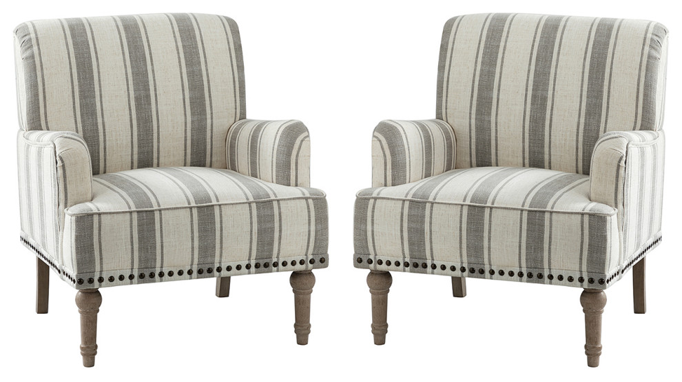 Comfy Living Room Armchair With Stripe Design Set of 2 French Country