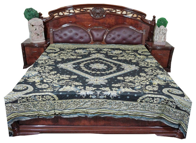 Indian Bedding Bedspread Green Reversible Wool Indian Bedding Sofa Throw