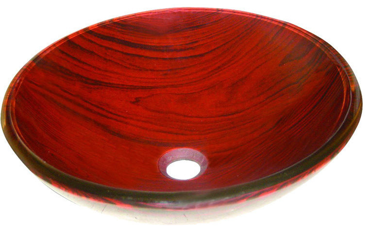 Luxo Design WA5055 16 Inch Tempered Glass Vessel Lavatory Sink - Red/Black