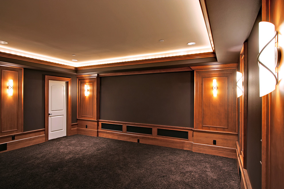 Inspiration for a traditional home theatre in Seattle.