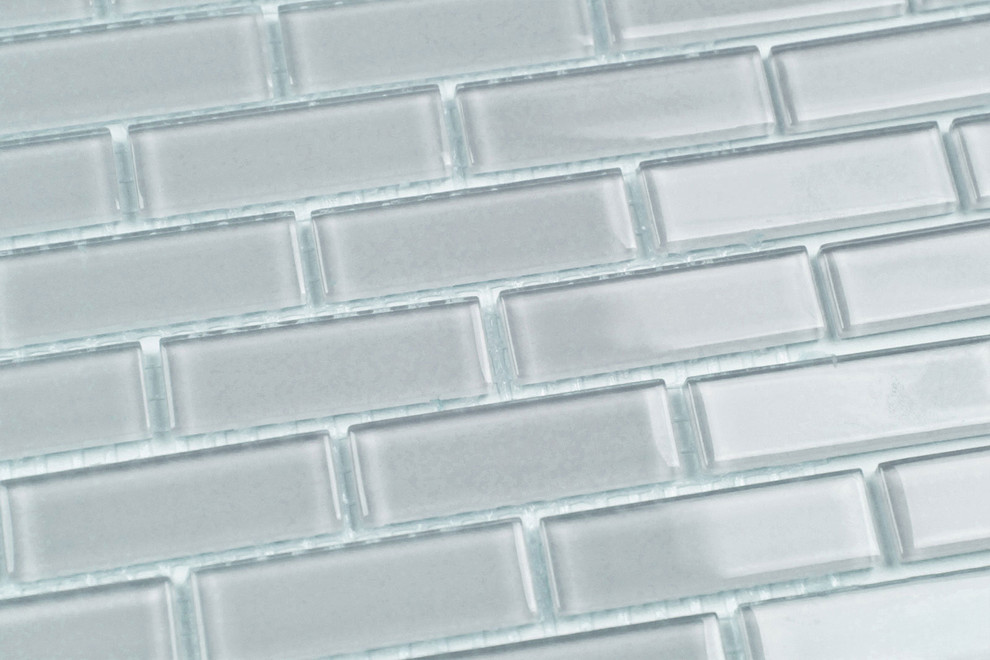 Bodesi Beacon Gray Solid Color Subway Mosaic Glass Tile 6"x12" Half Sheet Sample