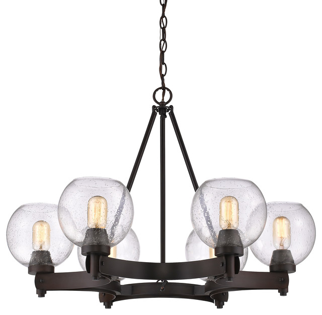 Galveston 6 Light Chandelier Rubbed Bronze With Seeded Glass Galveston 6 Light Chandelier Rubbed Bronze With Seeded Glass