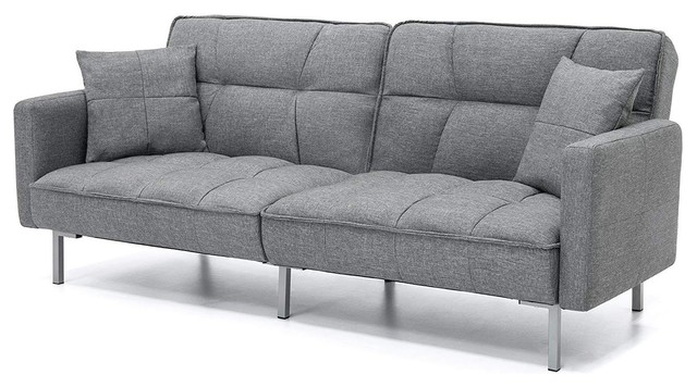 Modern Grey Linen Split Back Futon Sofa Bed Couch Contemporary Modern Grey Linen Split Back Futon Sofa