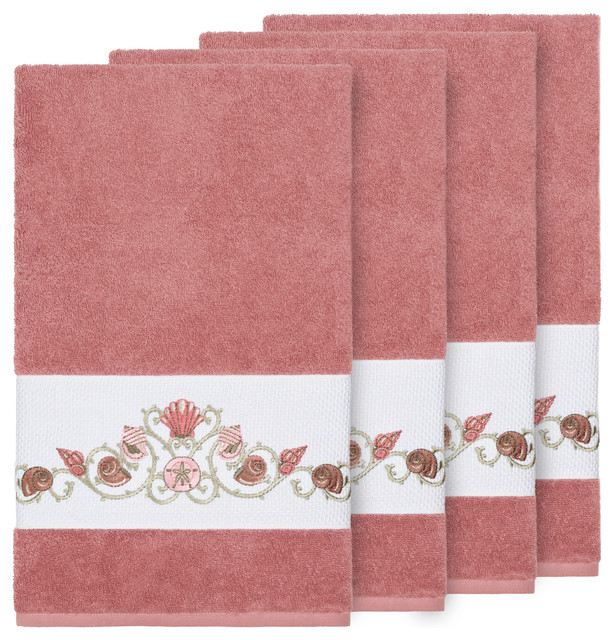 Bella 4 Piece Embellished Bath Towel Set, 27" x 54" Beach Style