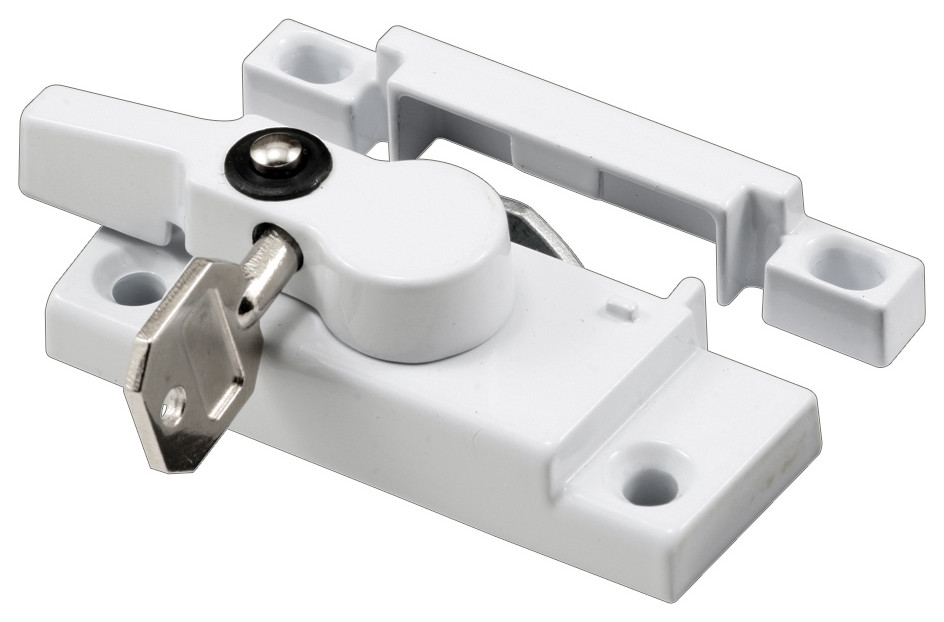 Keyed Sash Lock with Keeper, 25/16" Hole Centers, Diecast, White