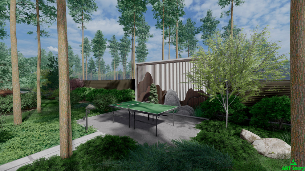 Зона с теннисным столом и декоративной арт-стеной