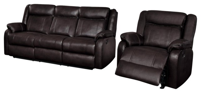 2 Piece Jakes Double Recliner Sofa W Cup Hold Glider Chair Drk