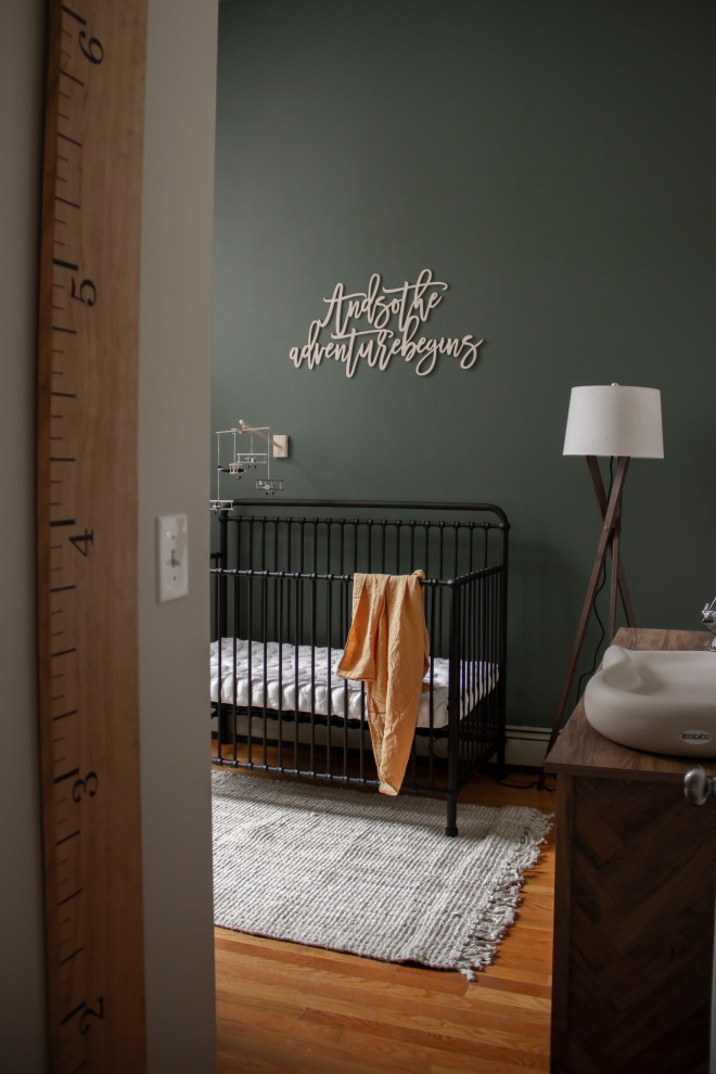 This is an example of a scandi nursery in Boston.