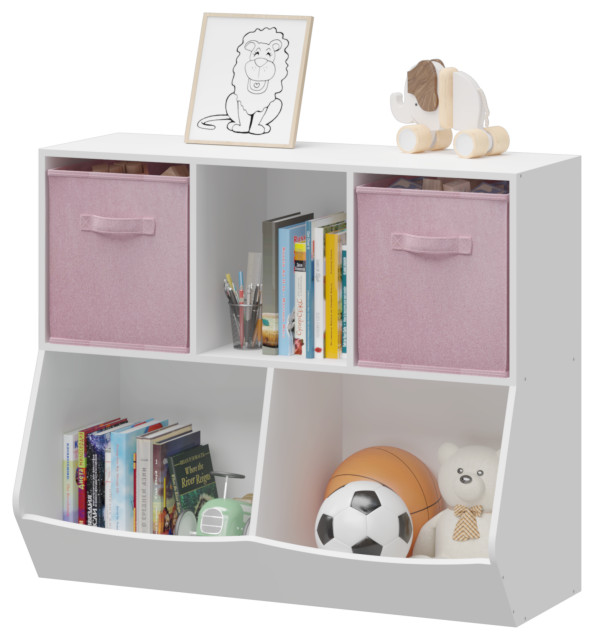 TATEUS Kids Bookcase With Collapsible Fabric Drawers, Toy Storage