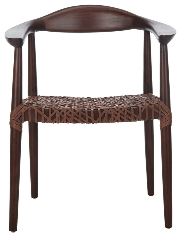 Silva Leather Woven Accent Chair Walnut / Brown Midcentury
