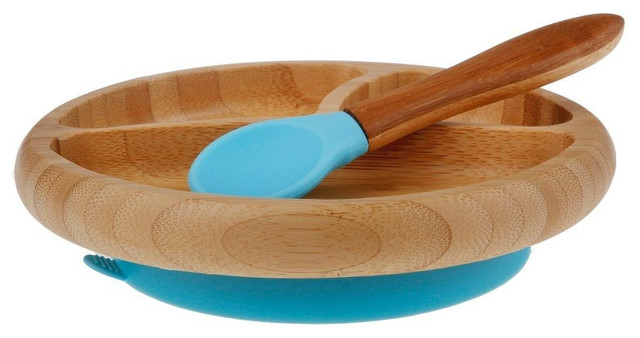 Bamboo Infant Stay Put Suction Divided Plate, Blue