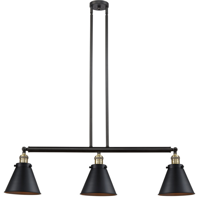 Franklin Restoration Appalachian 3 Light Island Light, Black Antique Brass Industrial