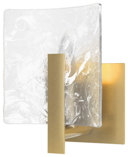 Arc Small 1-Light Bath Sconce, Modern Brass, White Swirl Glass