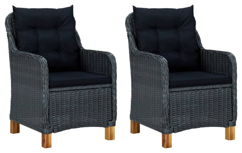 Vidaxl Garden Chairs With Cushions, Set of 2, Poly Rattan Dark Gray