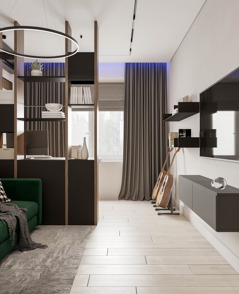 Гостиная, спальня и балкон в современной квартире