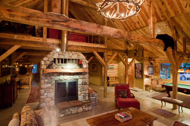 Montana Lodge Themed Barn Home Traditional Living Room Other