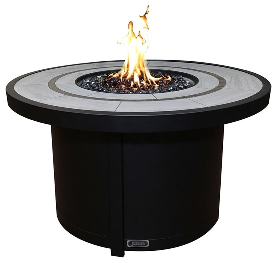 Sunbeam Round Contemporary Aluminum Ceramic Top Fire Table in Black