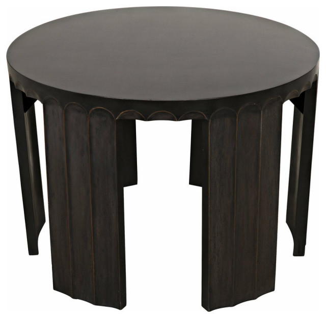 Noir Fluted Round Side Table, Mahogany, Pale, Light Brown Trim, 32" Dia. Transitional Side