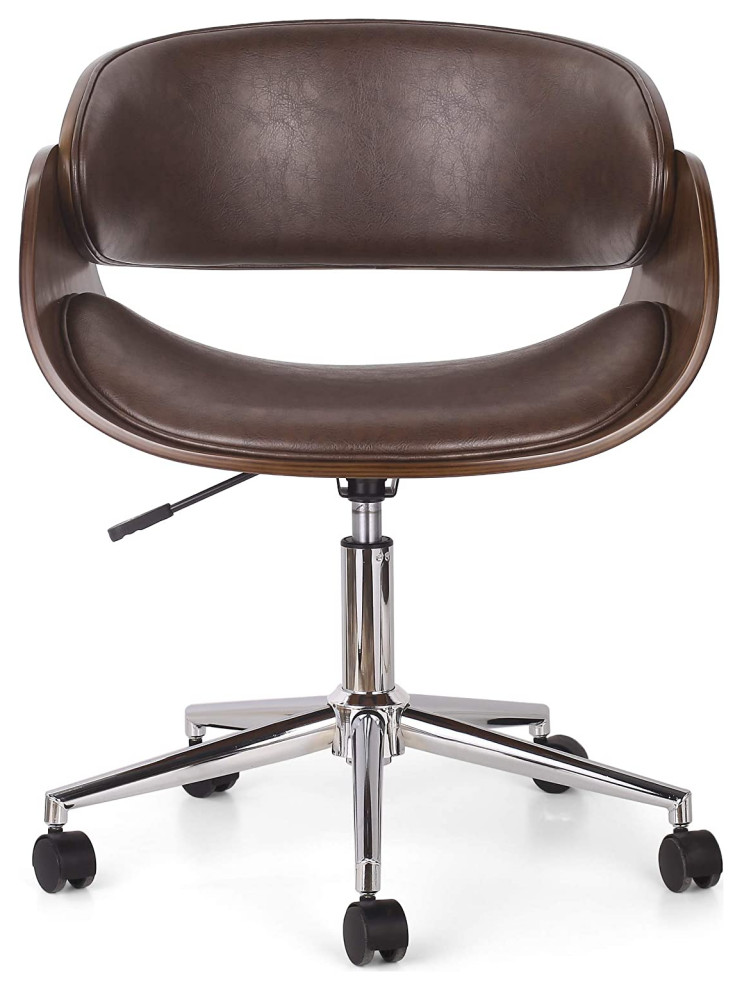 Unique Office Chair, Curved Walnut Bentwood Frame With Padded Faux