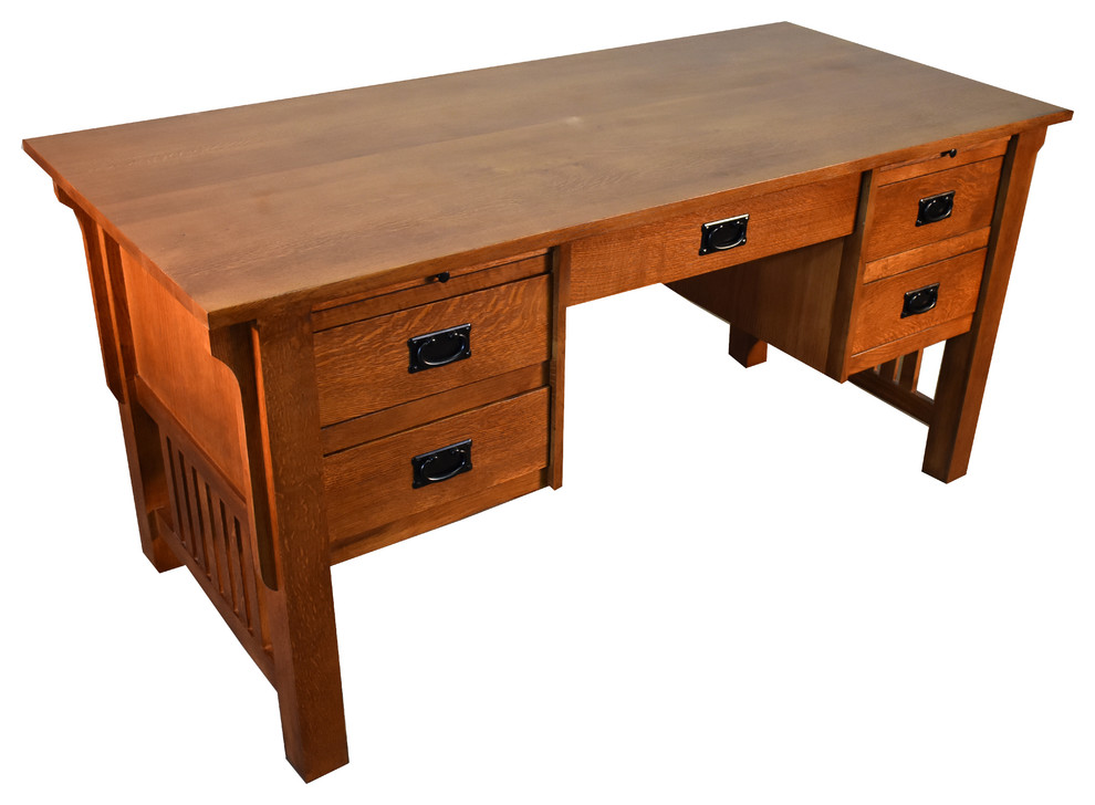 Mission Solid Quarter Sawn Oak Desk, Library Table with 5Drawers