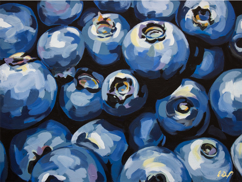 "Blueberries" Canvas Wall Art by Emily Drummond, 14"x10"