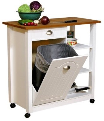 Venture Horizon Butcher Block Top Kitchen Cart with Trash Bin