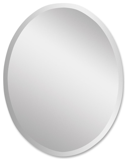 Uttermost Frameless Traditional Beveled Vanity Glass Oval Mirror in Silver