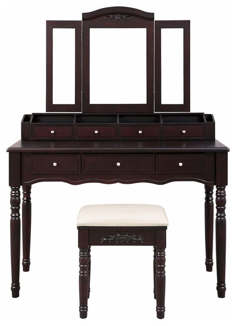 Vanity Set, makeup dressing table set with Mirror, 7 Drawers,Dark Espresso