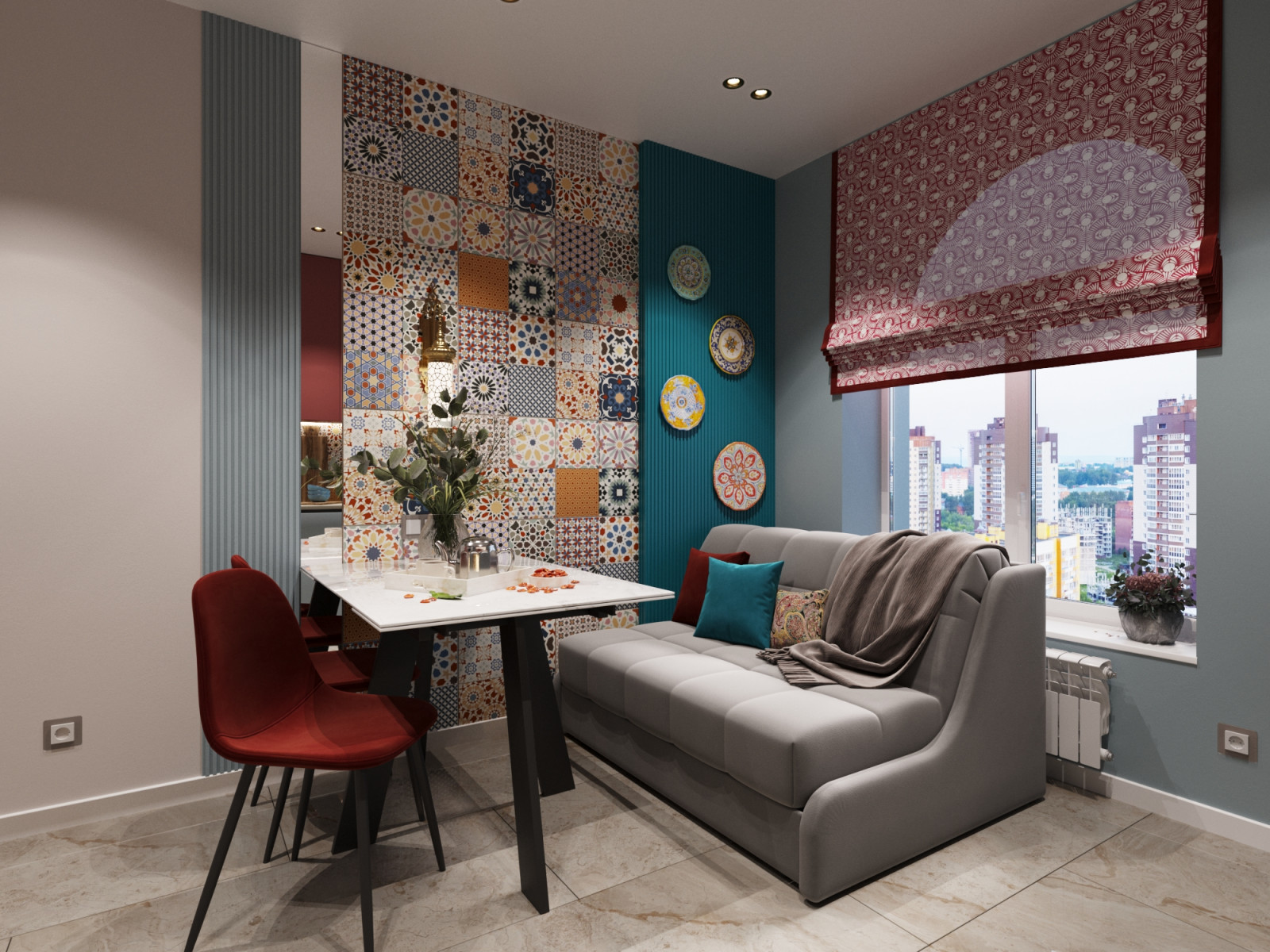 Дизайн проект - яркая двухкомнатная квартира 56 м2