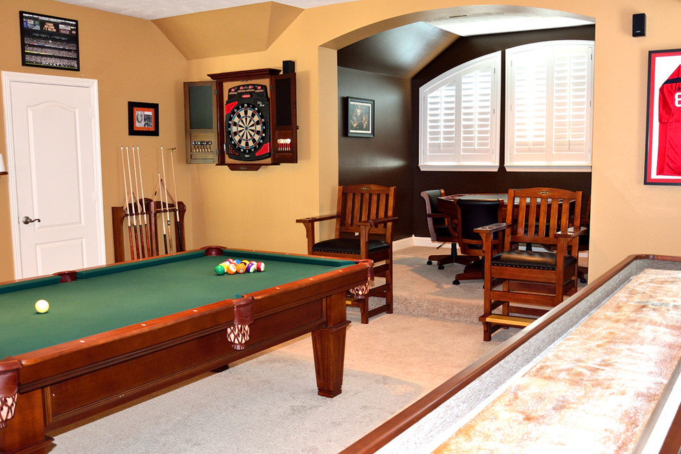 Example of a transitional family room design in Houston