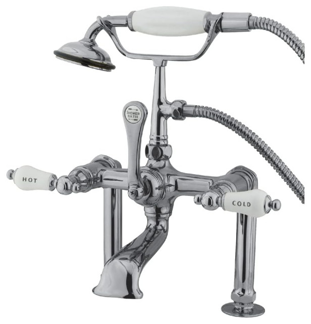 Deck Mount Clawfoot Bathtub Faucet, Porcelain & Hand Shower ...