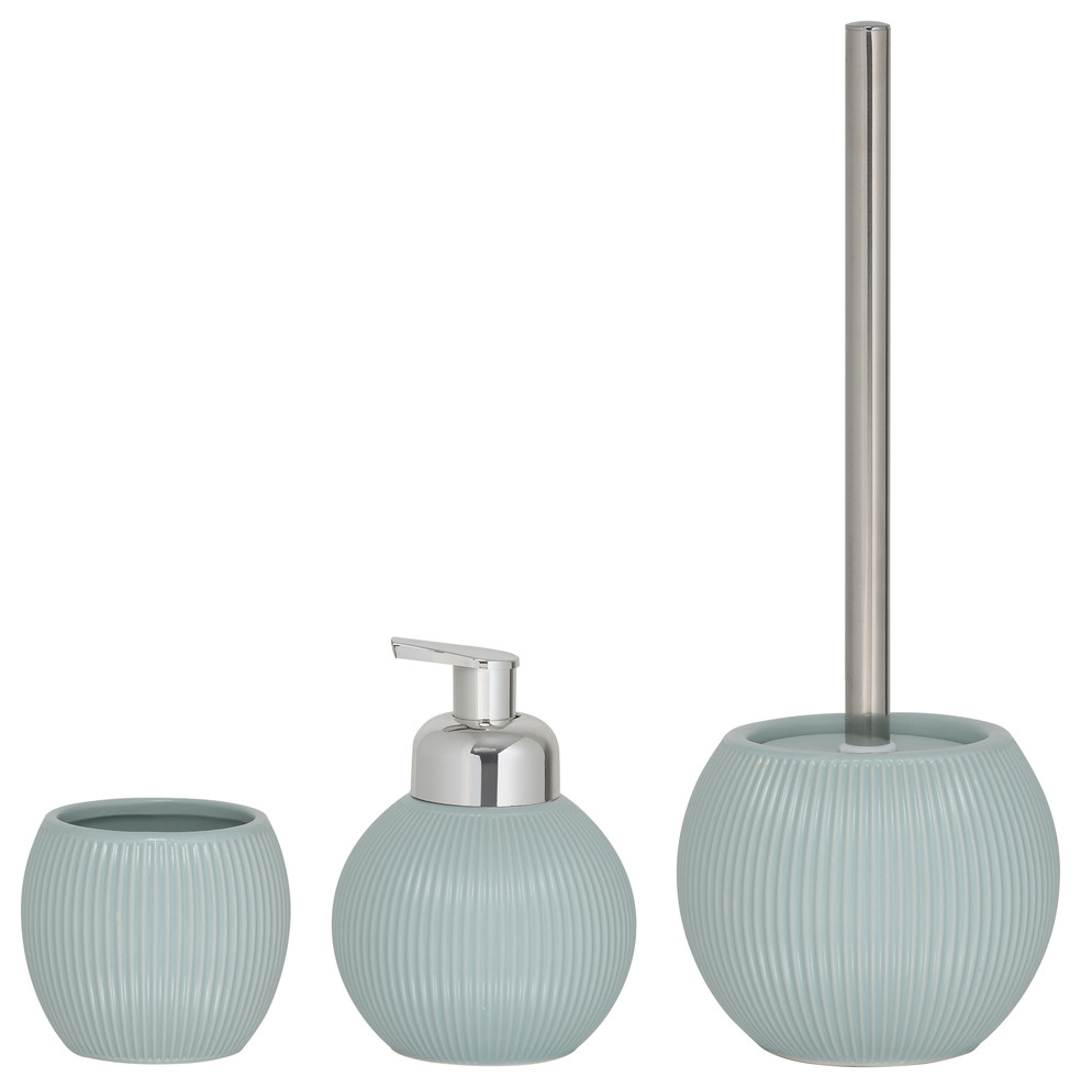 3Piece Bathroom Accessories Set Sealskin Convex Soft Blue Porcelain