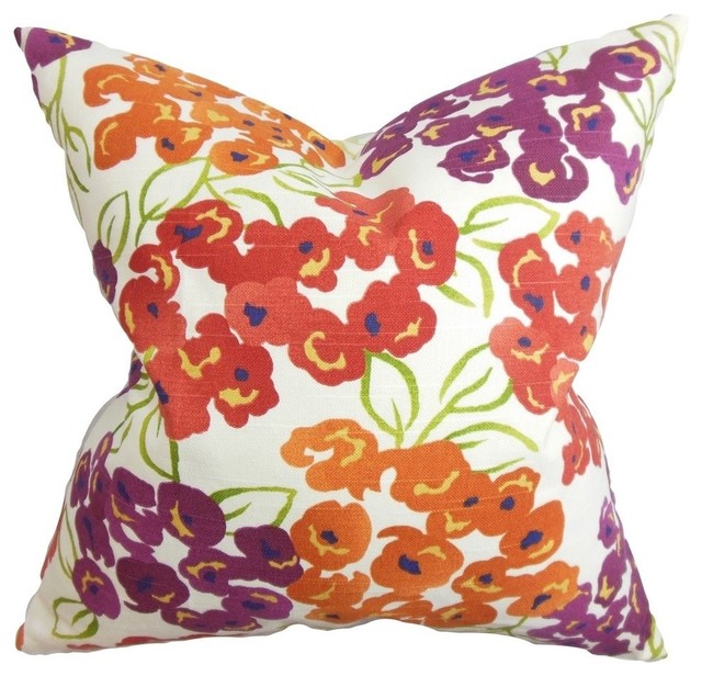 Heloise Floral Pillow Red - Contemporary - Decorative Pillows - by The Pillow Collection