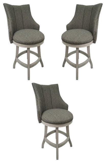 Home Square 26" Swivel Solid Wood Counter Stool in Smoke Gray - Set of 3