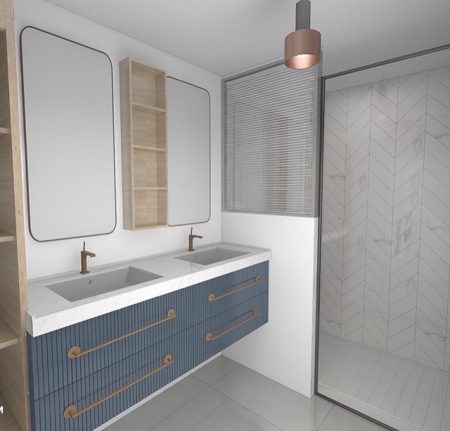 Projet blue trendy-badevaerelse
