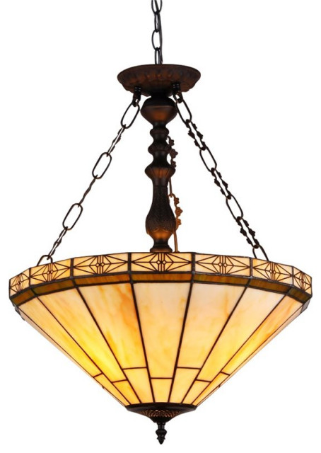 CHLOE Belle Tiffany 2 Light Mission Inverted Ceiling Pendant Fixture 18" Shade