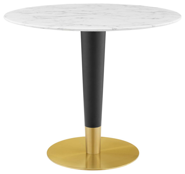 Zinque 36" Artificial Marble Dining Table, Gold White