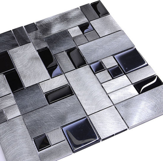 Black Glass Metal Backsplash Tile, Silver Metal Backsplash Tiles