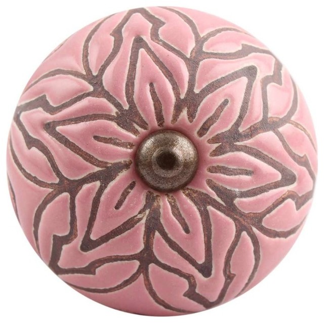 Set of Four Etched Ceramic Drawer Knobs Traditional And