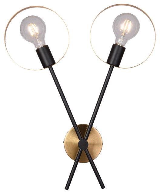 Wall Sconce, Black/Brushed Brass, 18"x22"x3"