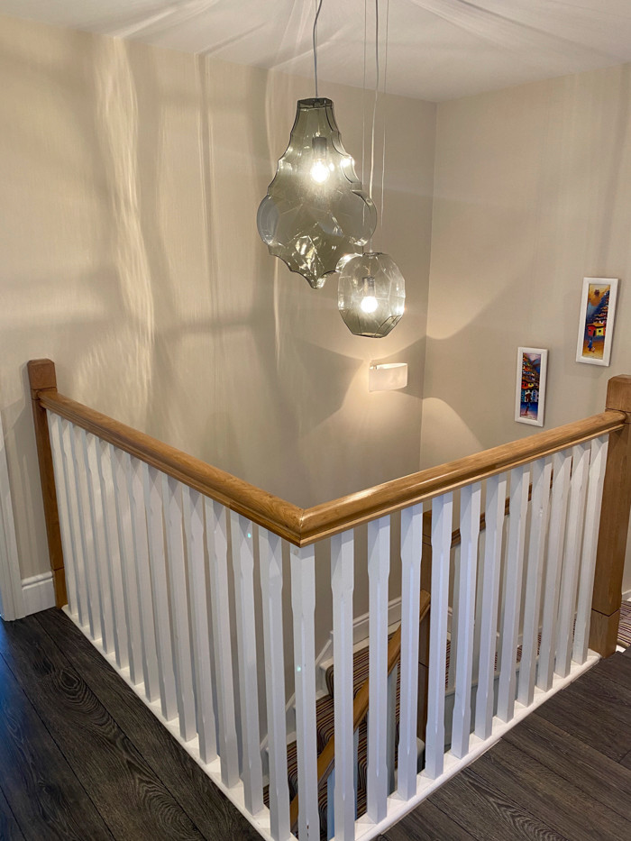 Идея дизайна: лестница среднего размера в стиле фьюжн