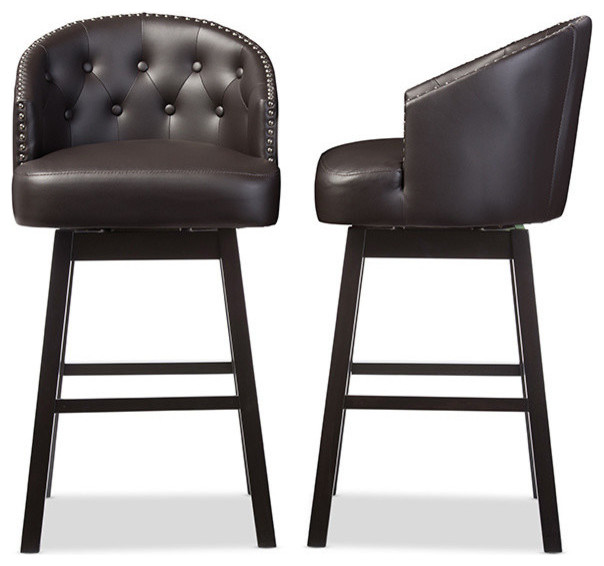 Avril Faux Leather Tufted Swivel, Black Leather High Back Swivel Bar Stools